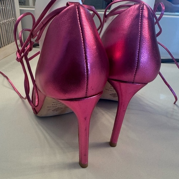 Antinio Melani Metallic Pink Lace-Up Stiletto 4 Inch Heels- Size 8 Medium - Picture 6 of 9